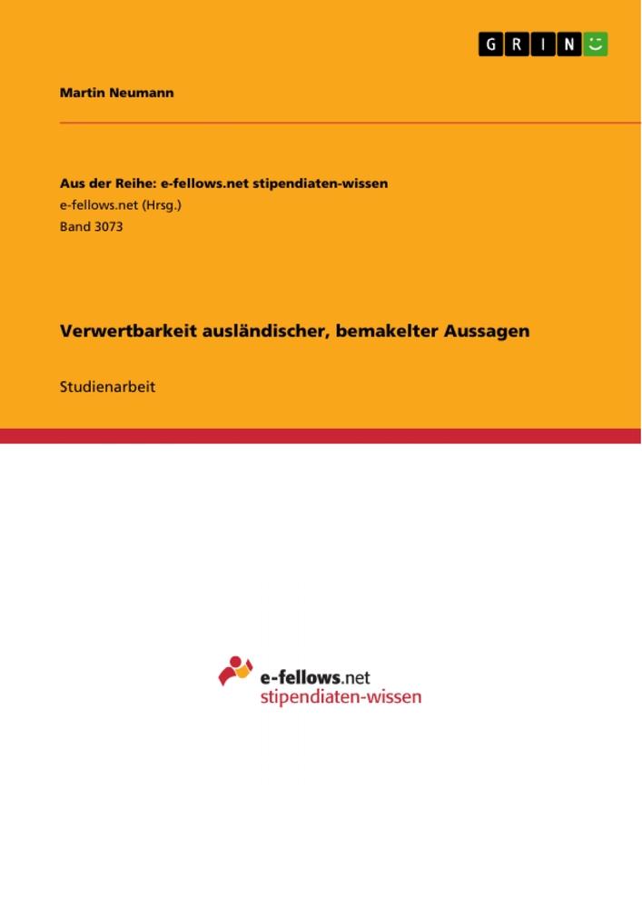 Vorderes Coverbild Verwertbarkeit ausländischer, bemakelter Aussagen