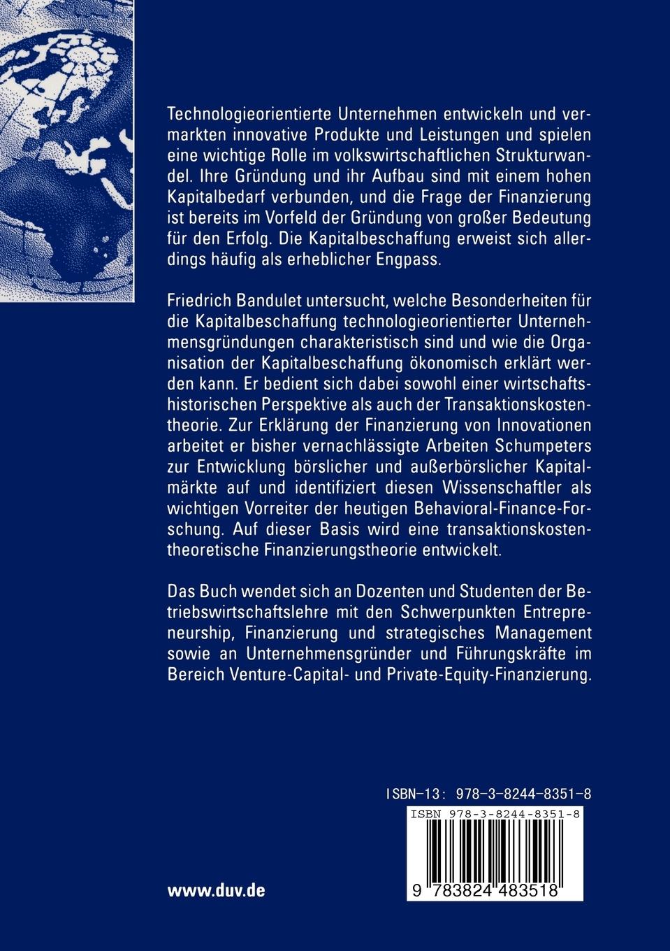 Rückseitencover Finanzierung technologieorientierter Unternehmensgründungen