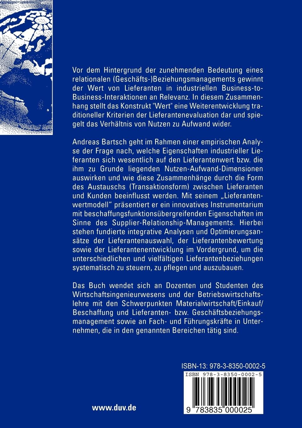 Rückseitencover Lieferantenwert