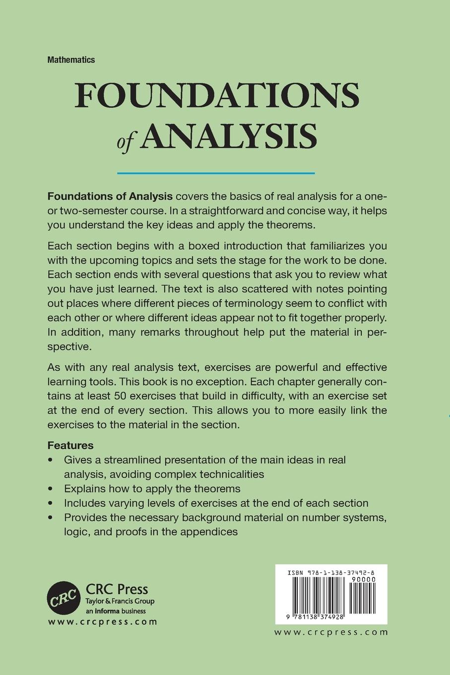 Rückseitencover Foundations of Analysis