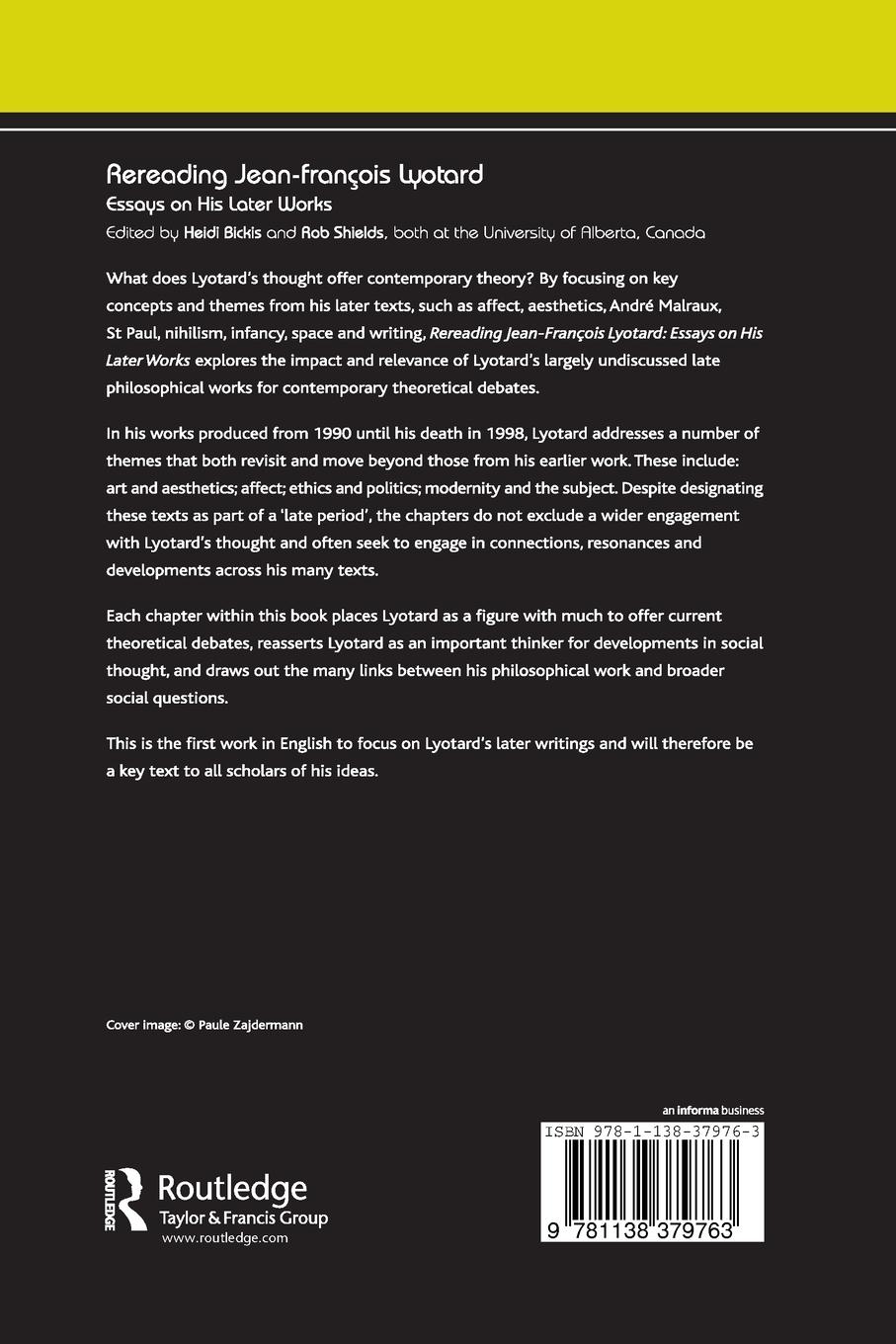 Rückseitencover Rereading Jean-François Lyotard