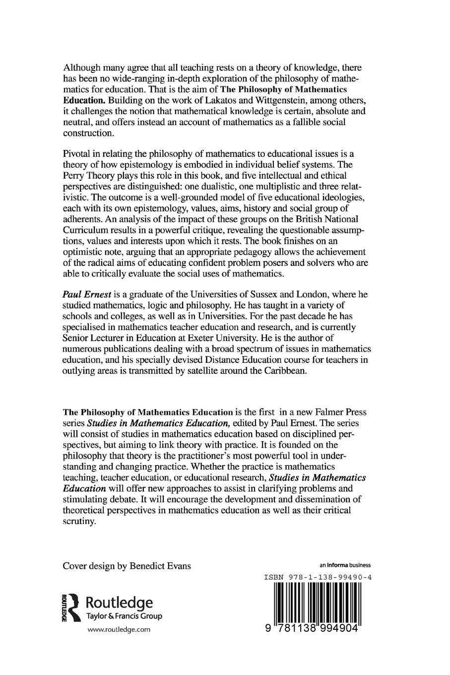 Rückseitencover The Philosophy of Mathematics Education