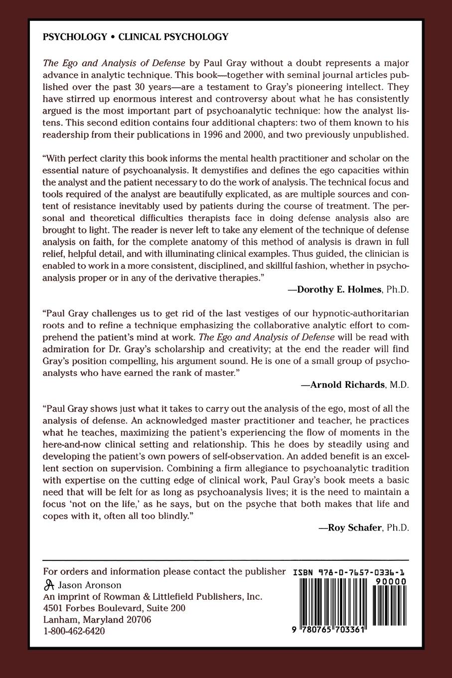 Rückseitencover Ego and Analysis of Defense