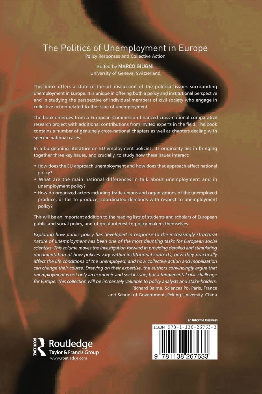 Rückseitencover The Politics of Unemployment in Europe