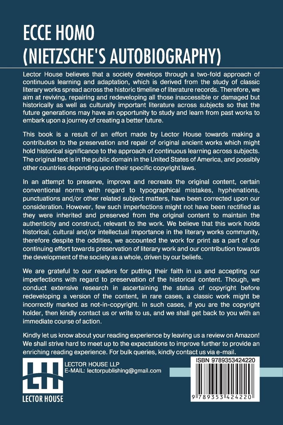 Rückseitencover Ecce Homo (Nietzsche's Autobiography)