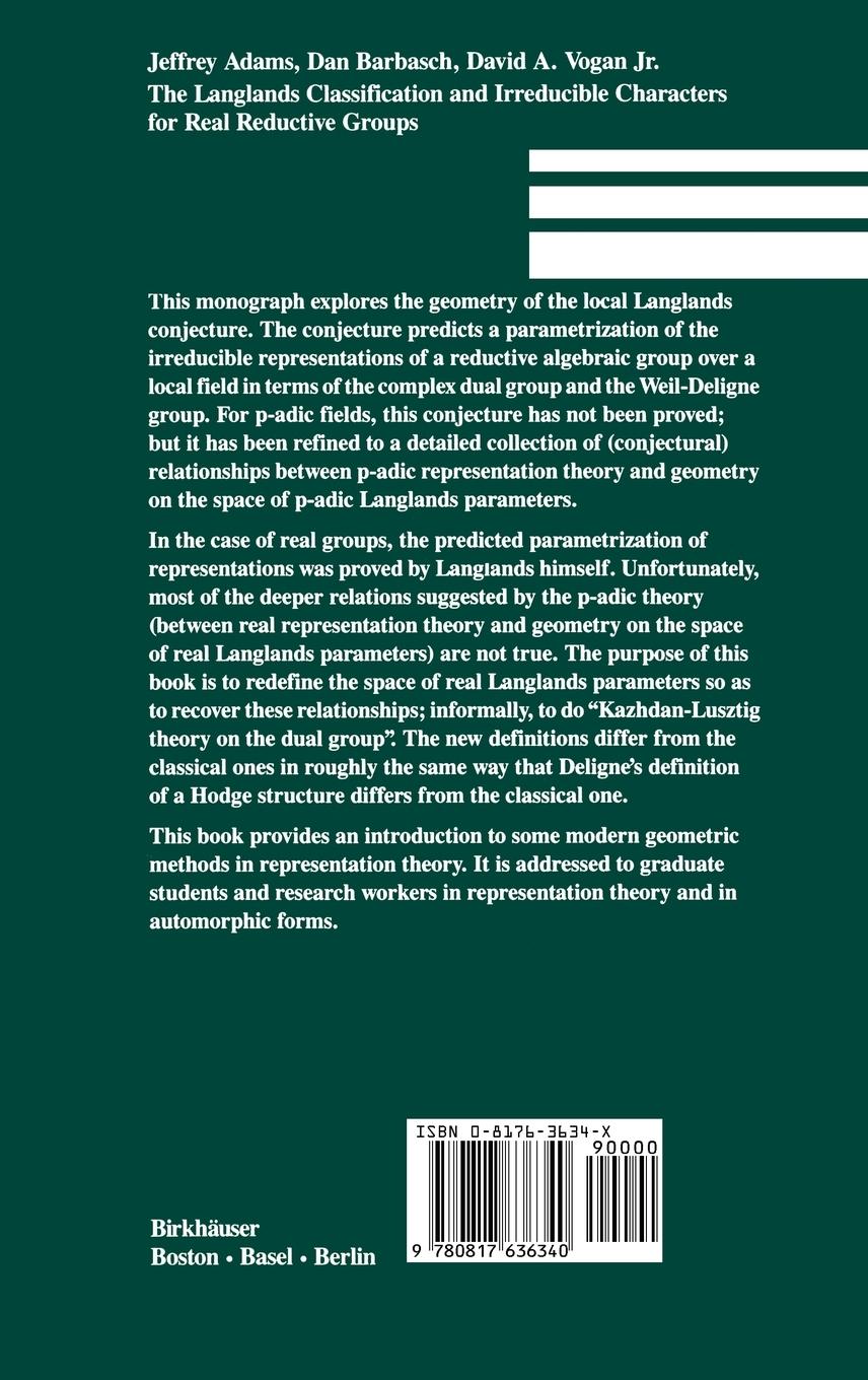 Rückseitencover The Langlands Classification and Irreducible Characters for Real Reductive Groups