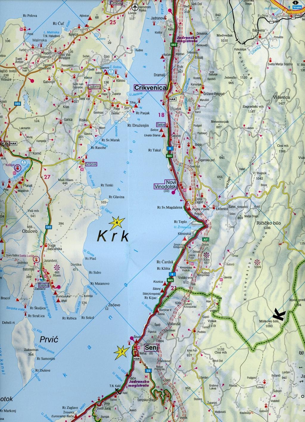 Beispielinhalt (Bild) Dalmatinische Küste, Rijeka - Cres - Krk - Kornaten - Zadar - Split - Brac - Dubrovnik, Autokarte 1:150.000