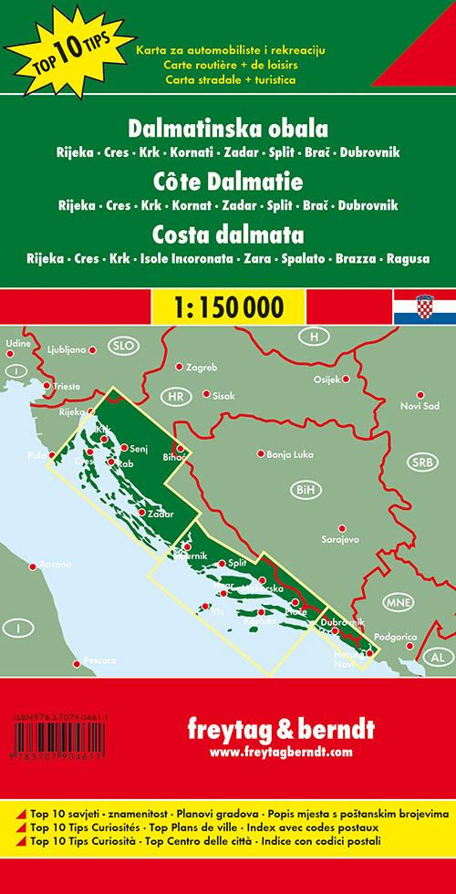 Rückseitencover Dalmatinische Küste, Rijeka - Cres - Krk - Kornaten - Zadar - Split - Brac - Dubrovnik, Autokarte 1:150.000