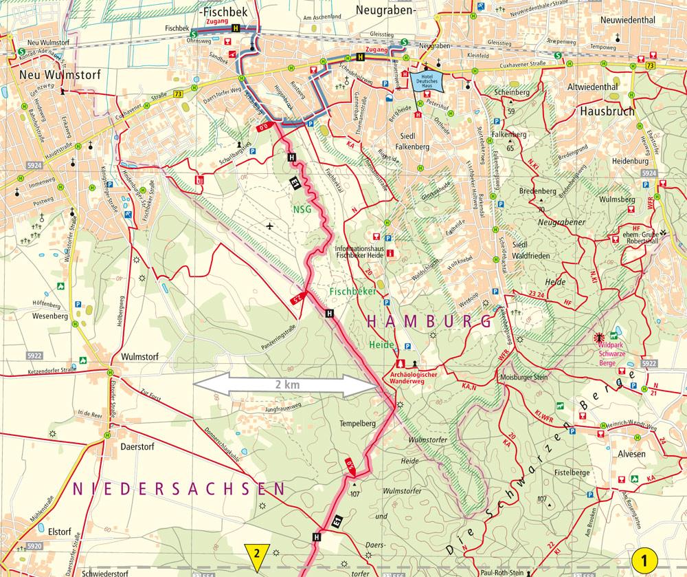 Beispielinhalt (Bild) Wanderkarte Heidschnuckenweg, Hamburg-Fischbek - Celle 1 : 35 000
