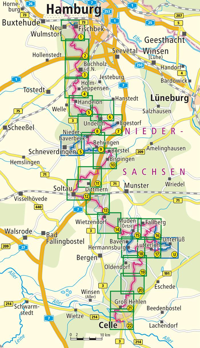 Beispielinhalt (Bild) Wanderkarte Heidschnuckenweg, Hamburg-Fischbek - Celle 1 : 35 000