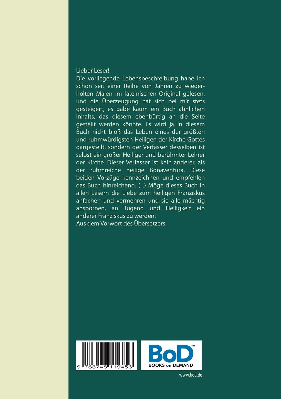 Rückseitencover Das Leben des heiligen Franziskus von Assisi