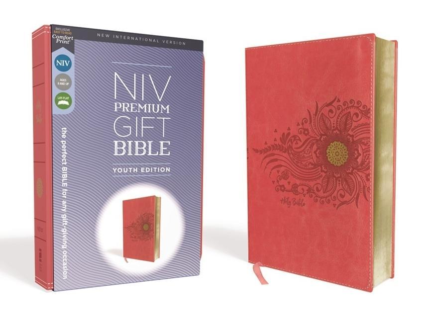 Vorderes Coverbild Niv, Premium Gift Bible, Youth Edition, Leathersoft, Coral, Red Letter Edition, Comfort Print