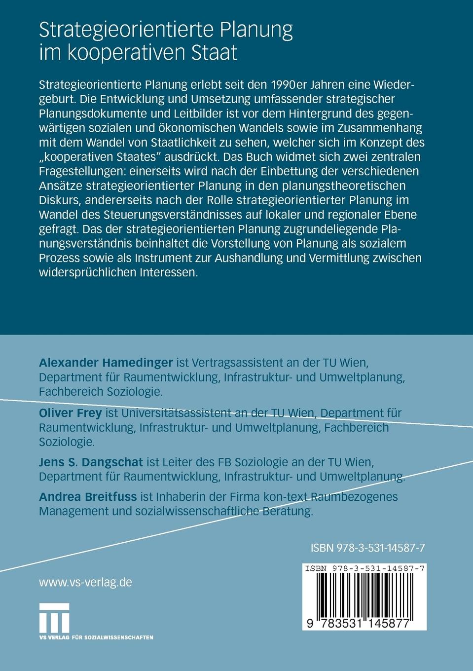 Rückseitencover Strategieorientierte Planung im kooperativen Staat