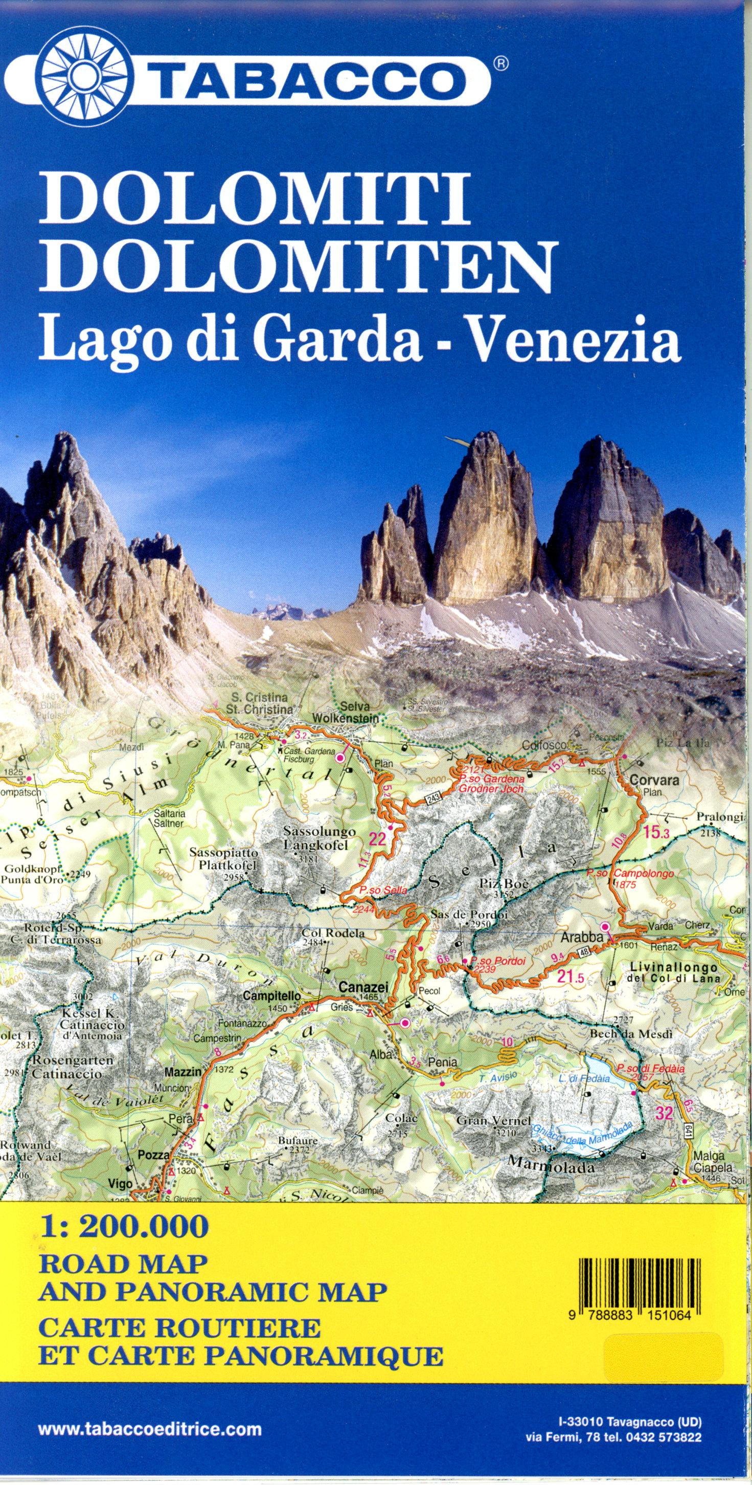 Beispielinhalt (Bild) Dolomiti / Dolomiten Road Panoramic Map 1 : 200 000