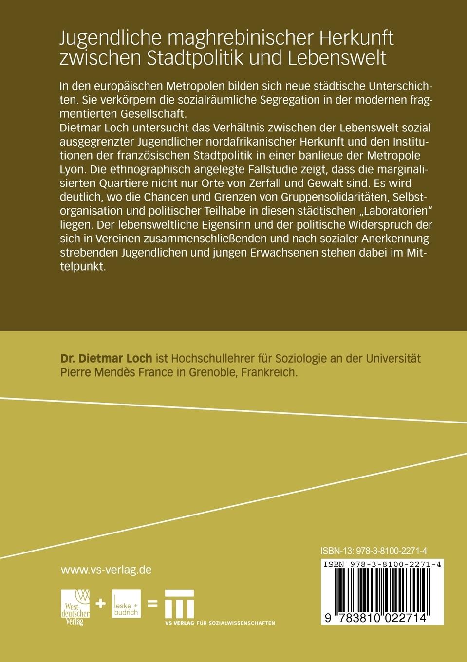 Rückseitencover Jugendliche maghrebinischer Herkunft zwischen Stadtpolitik und Lebenswelt