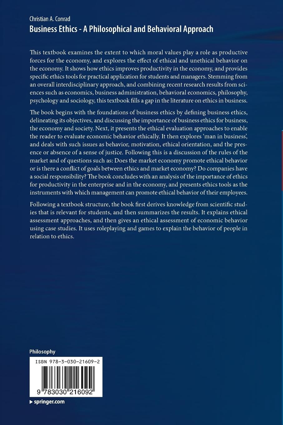 Rückseitencover Business Ethics - A Philosophical and Behavioral Approach