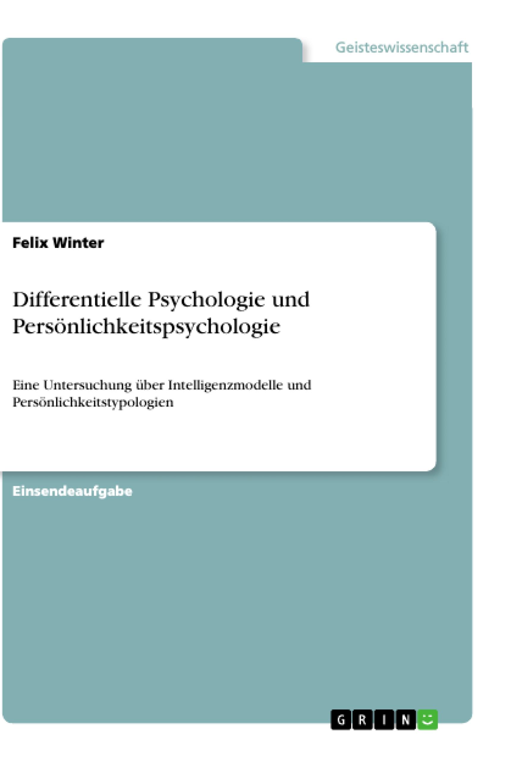Vorderes Coverbild Differentielle Psychologie und Persönlichkeitspsychologie