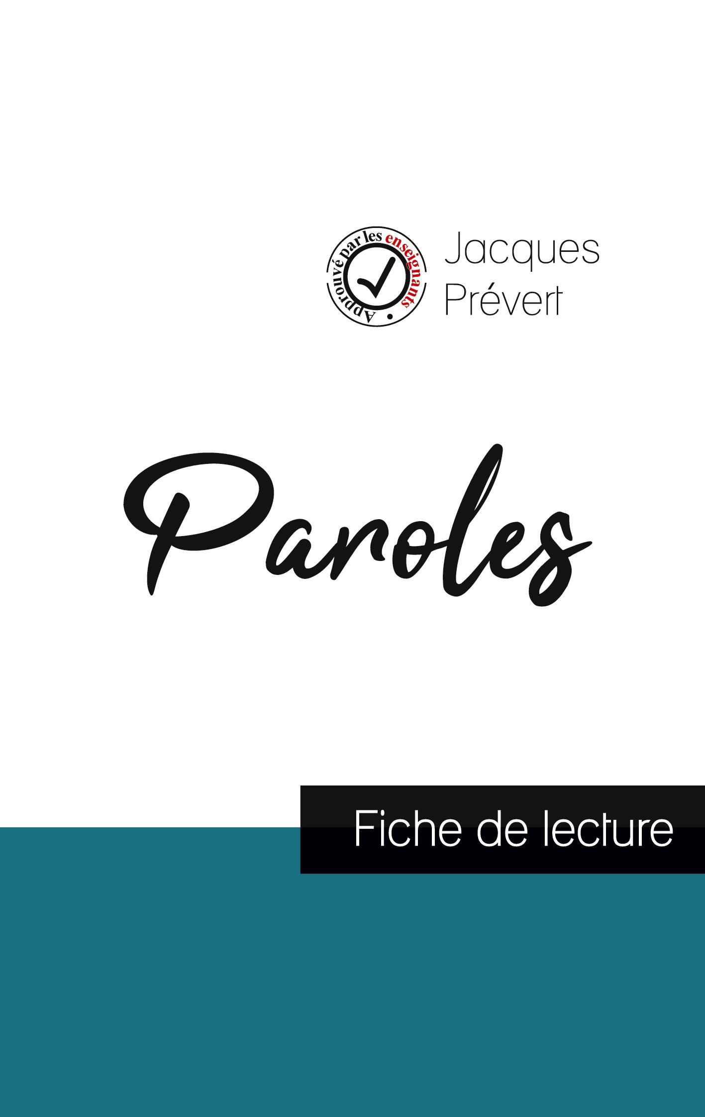 Vorderes Coverbild Paroles de Jacques Prévert (fiche de lecture et analyse complète de l'¿uvre)