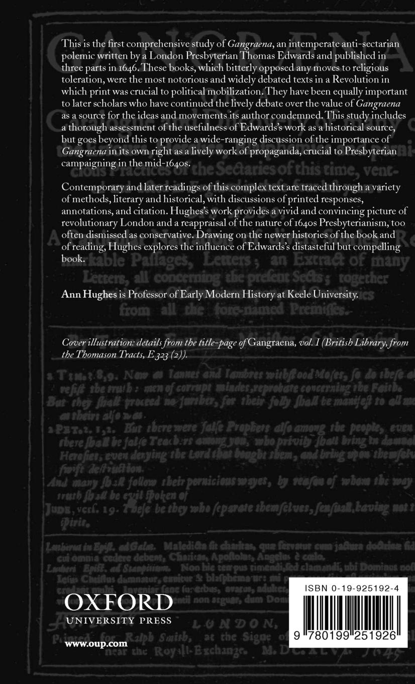 Rückseitencover Gangraena and the Struggle for the English Revolution