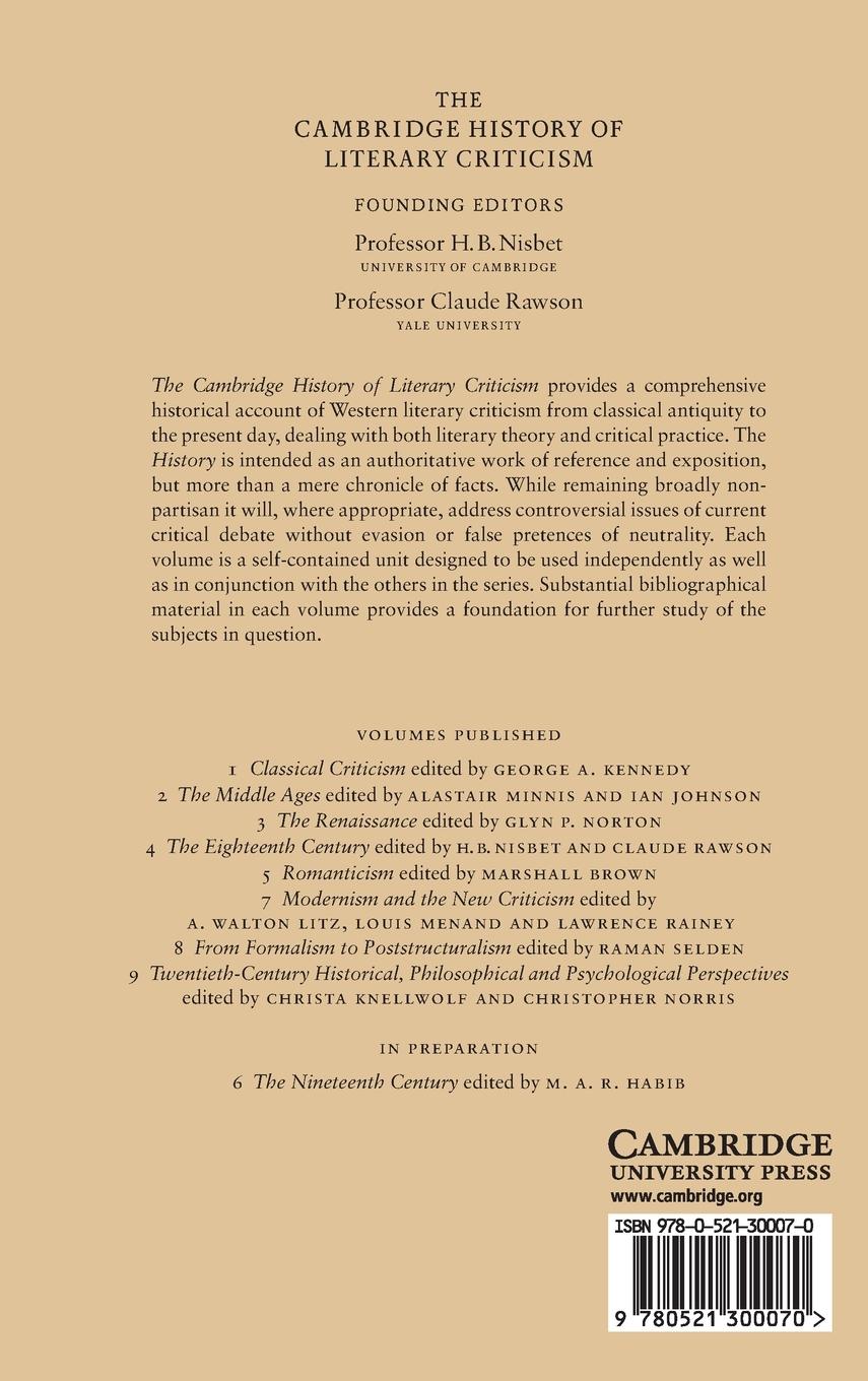 Rückseitencover The Cambridge History of Literary Criticism