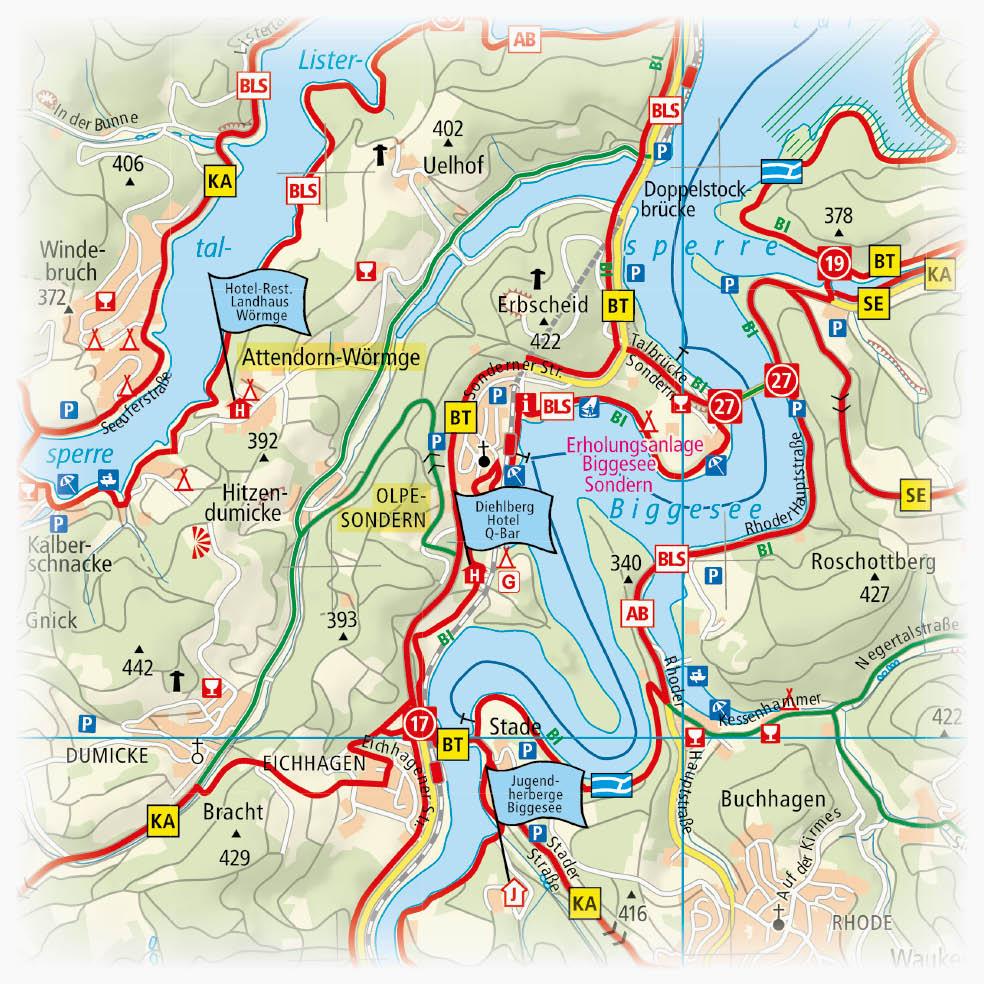 Beispielinhalt (Bild) Biggesee und Lenne mit SauerlandRadring 1:50 000