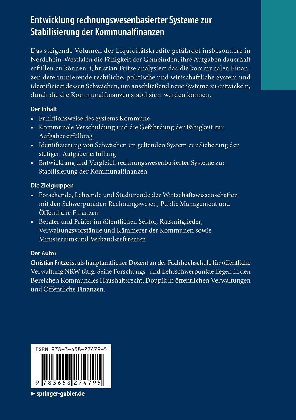Rückseitencover Entwicklung rechnungswesenbasierter Systeme zur Stabilisierung der Kommunalfinanzen