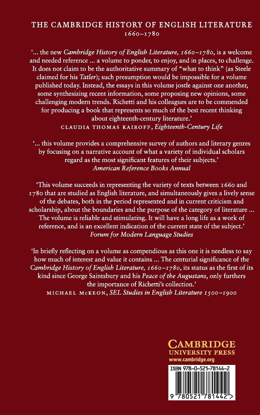 Rückseitencover The Cambridge History of English Literature, 1660-1780