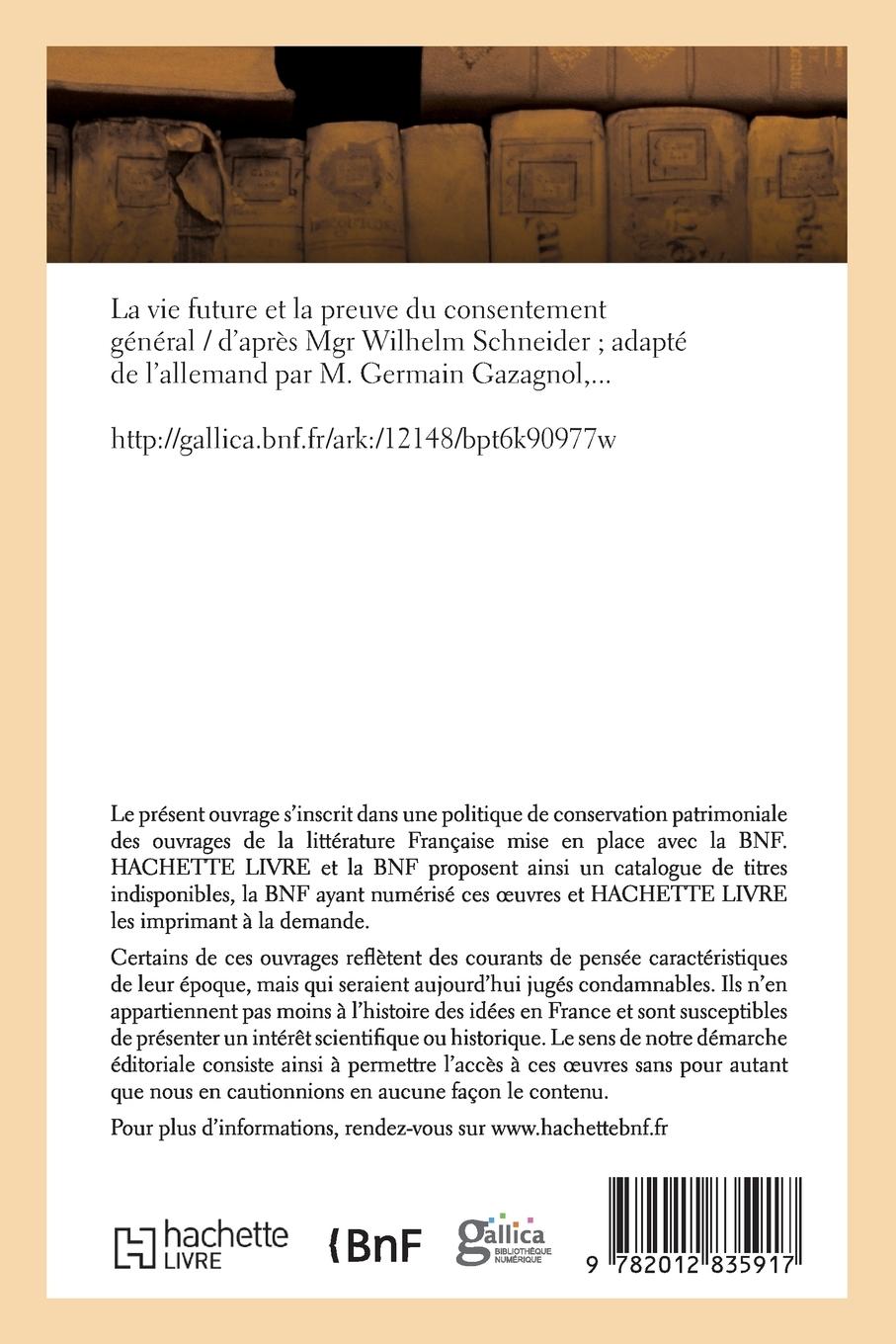 Rückseitencover La Vie Future Et La Preuve Du Consentement Général