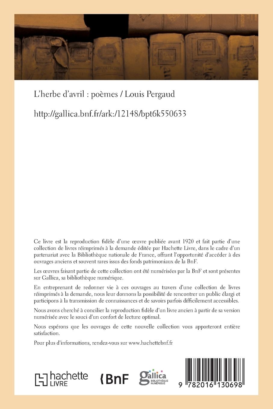 Rückseitencover L'Herbe d'Avril: Poèmes