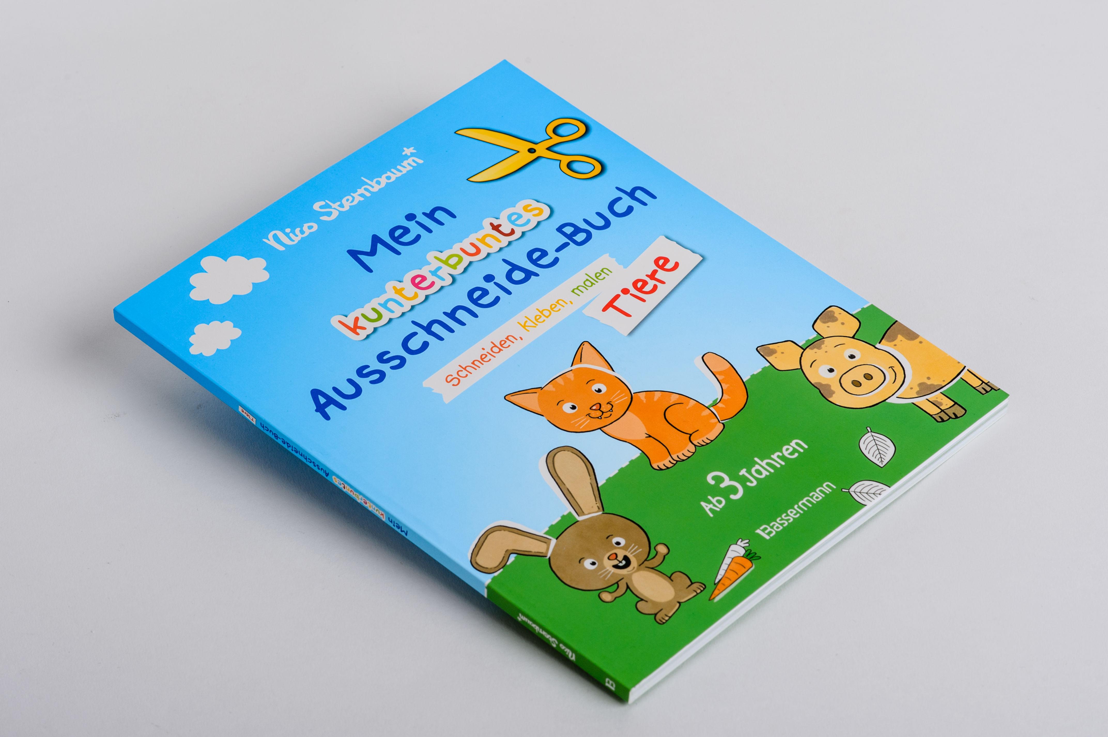 Beispielinhalt (Bild) Mein kunterbuntes Ausschneidebuch - Tiere. Schneiden, kleben, malen ab 3 Jahren. Mit Scherenführerschein
