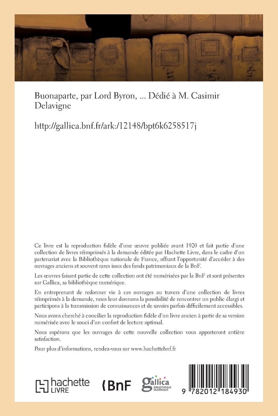 Rückseitencover Buonaparte. Dédié À M. Casimir Delavigne