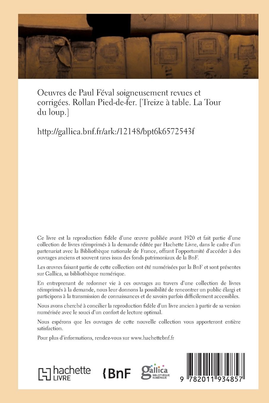 Rückseitencover Oeuvres de Paul Féval Rollan Pied-De-Fer
