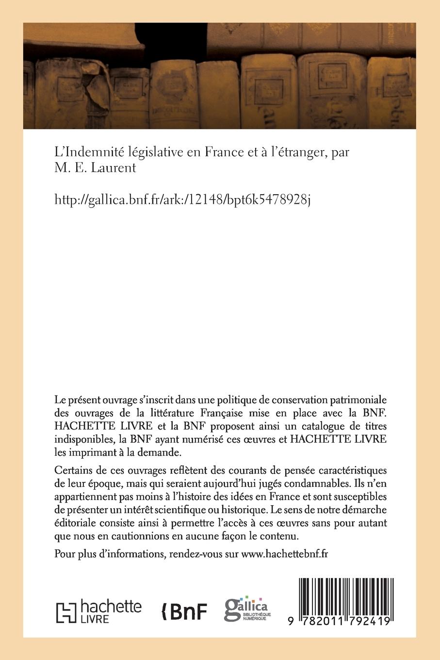 Rückseitencover L'Indemnité Législative En France Et À l'Étranger