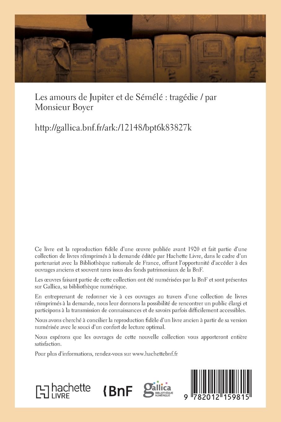 Rückseitencover Les Amours de Jupiter Et de Sémélé Tragédie