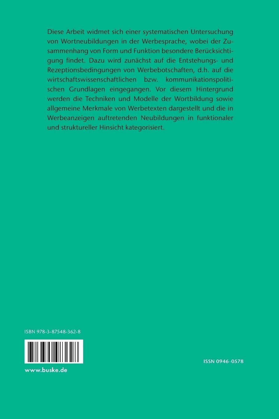 Rückseitencover Wortbildungsstrategien in der Werbung