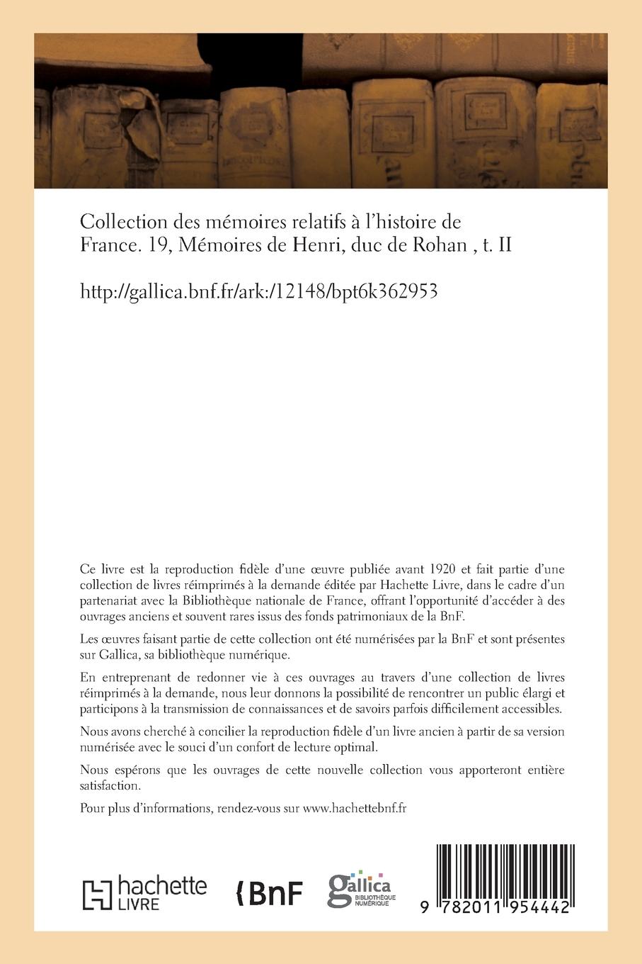 Rückseitencover Collection Des Mémoires Relatifs À l'Histoire de France. 19, Mémoires de Henri, Duc de Rohan T02