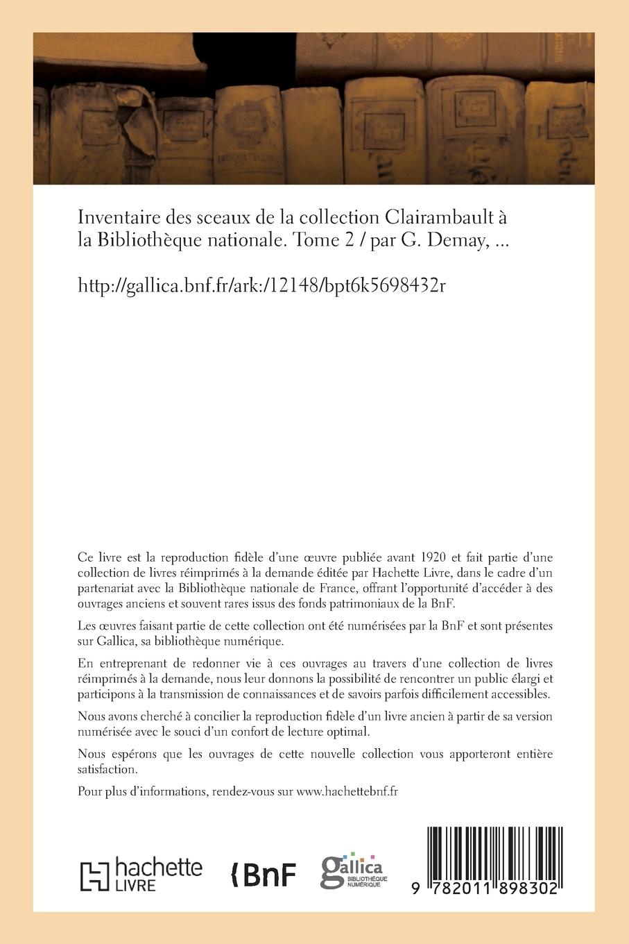 Rückseitencover Inventaire Des Sceaux de la Collection Clairambault À La Bibliothèque Nationale. Tome 2