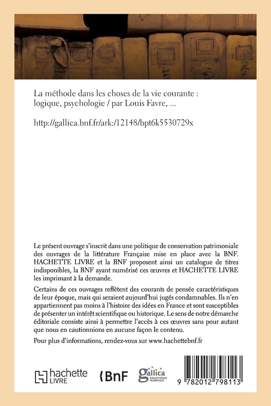 Rückseitencover La Méthode Dans Les Choses de la Vie Courante: Logique, Psychologie