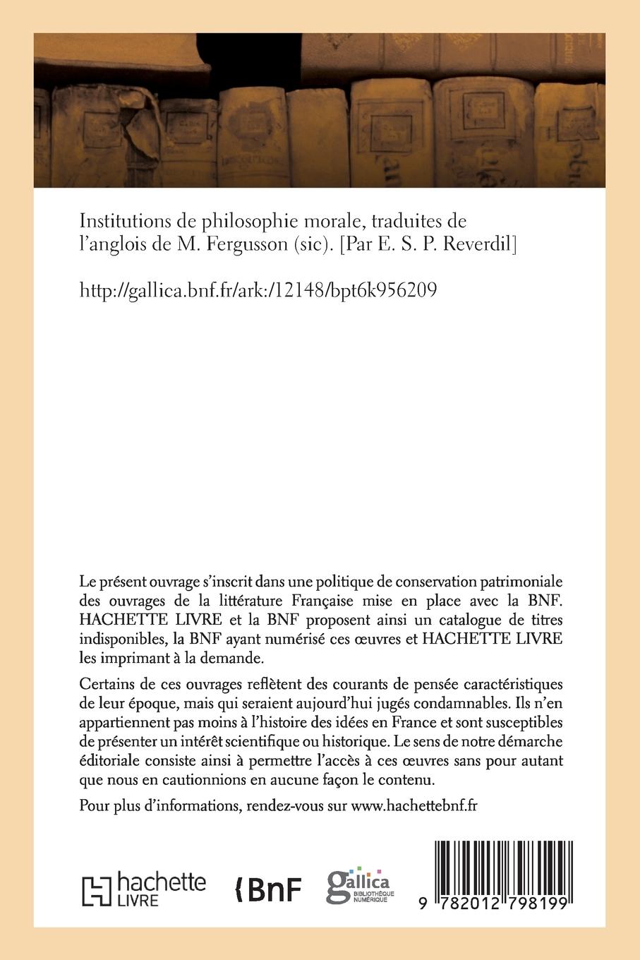 Rückseitencover Institutions de Philosophie Morale