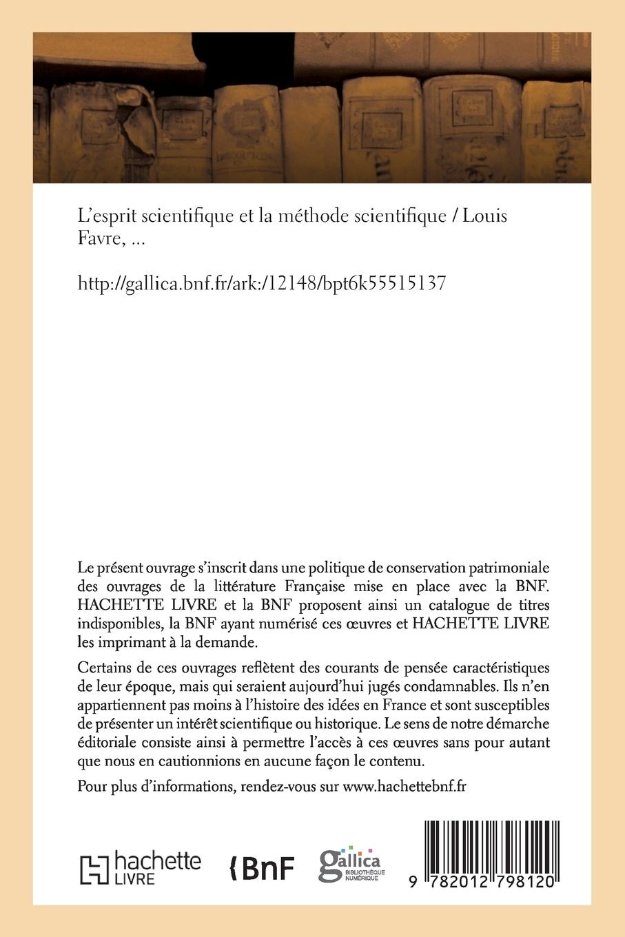 Rückseitencover L'Esprit Scientifique Et La Méthode Scientifique