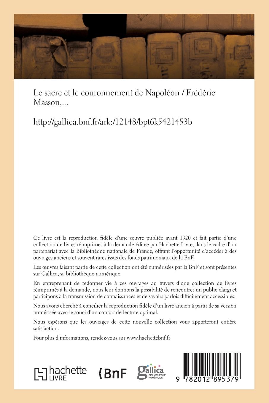 Rückseitencover Le Sacre Et Le Couronnement de Napoléon
