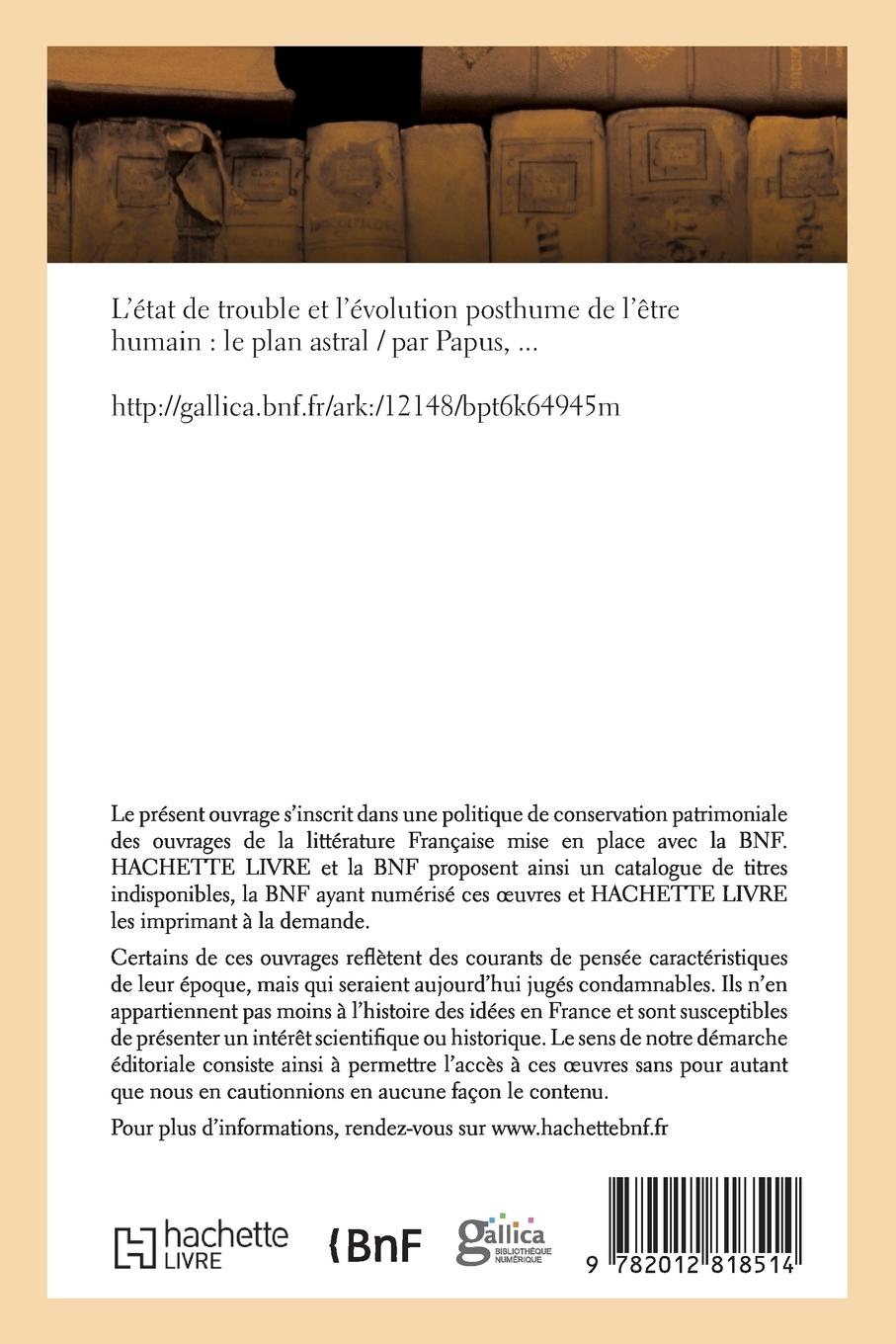 Rückseitencover L'État de Trouble Et l'Évolution Posthume de l'Être Humain: Le Plan Astral