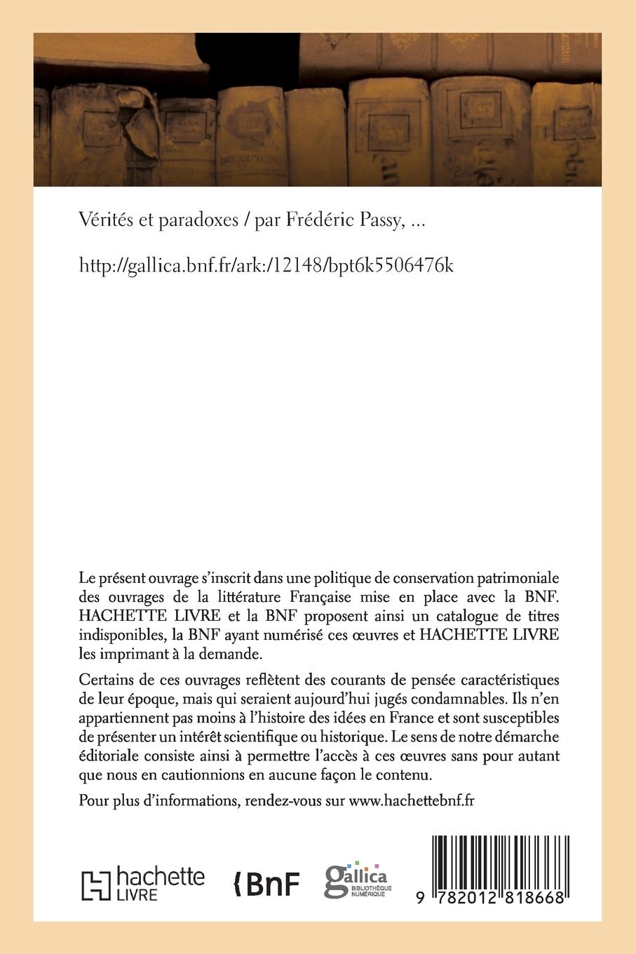 Rückseitencover Vérités Et Paradoxes