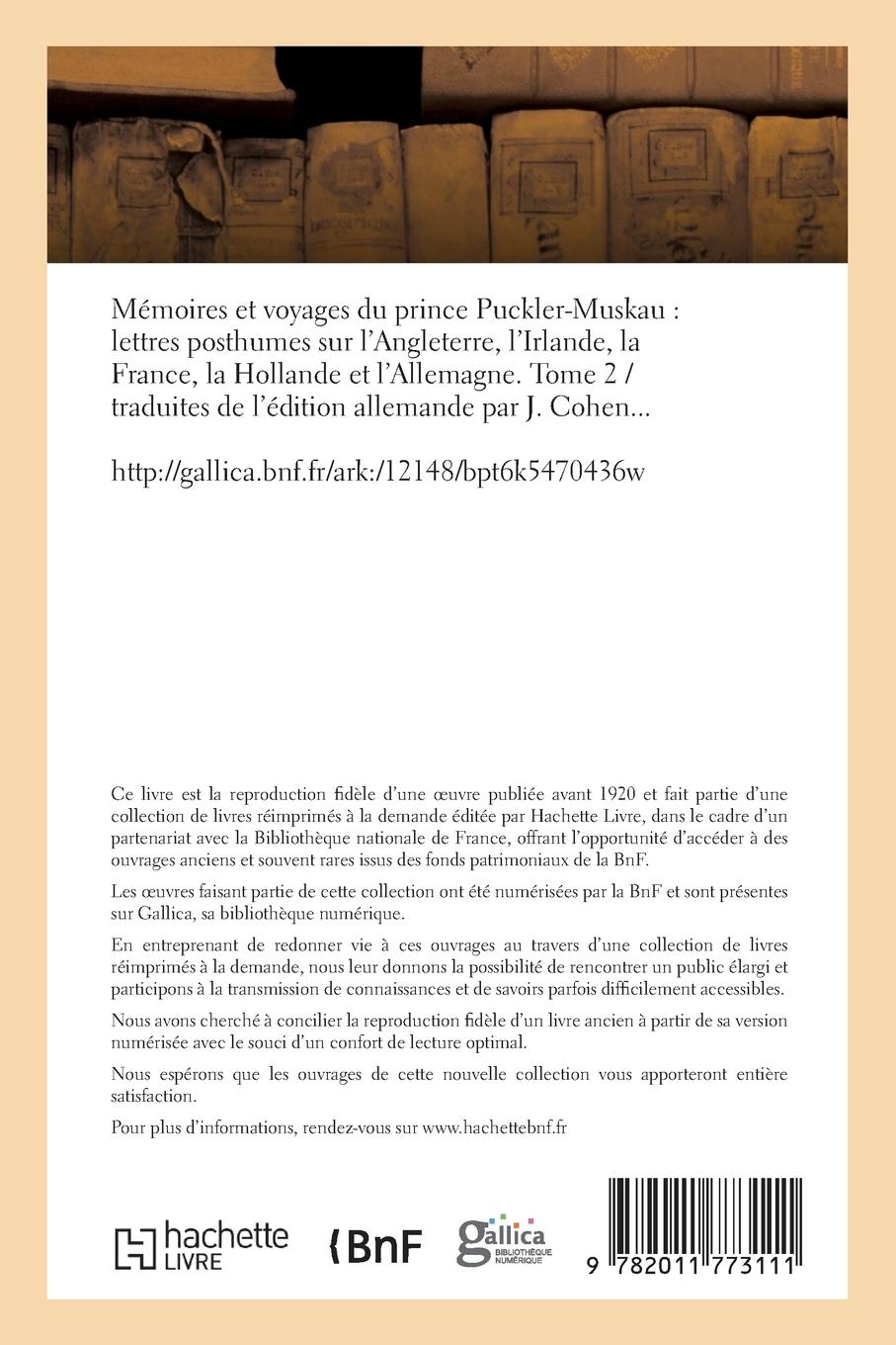 Rückseitencover Mémoires Et Voyages Du Prince Puckler-Muskau: Lettres Posthumes Sur l'Angleterre. Tome 2