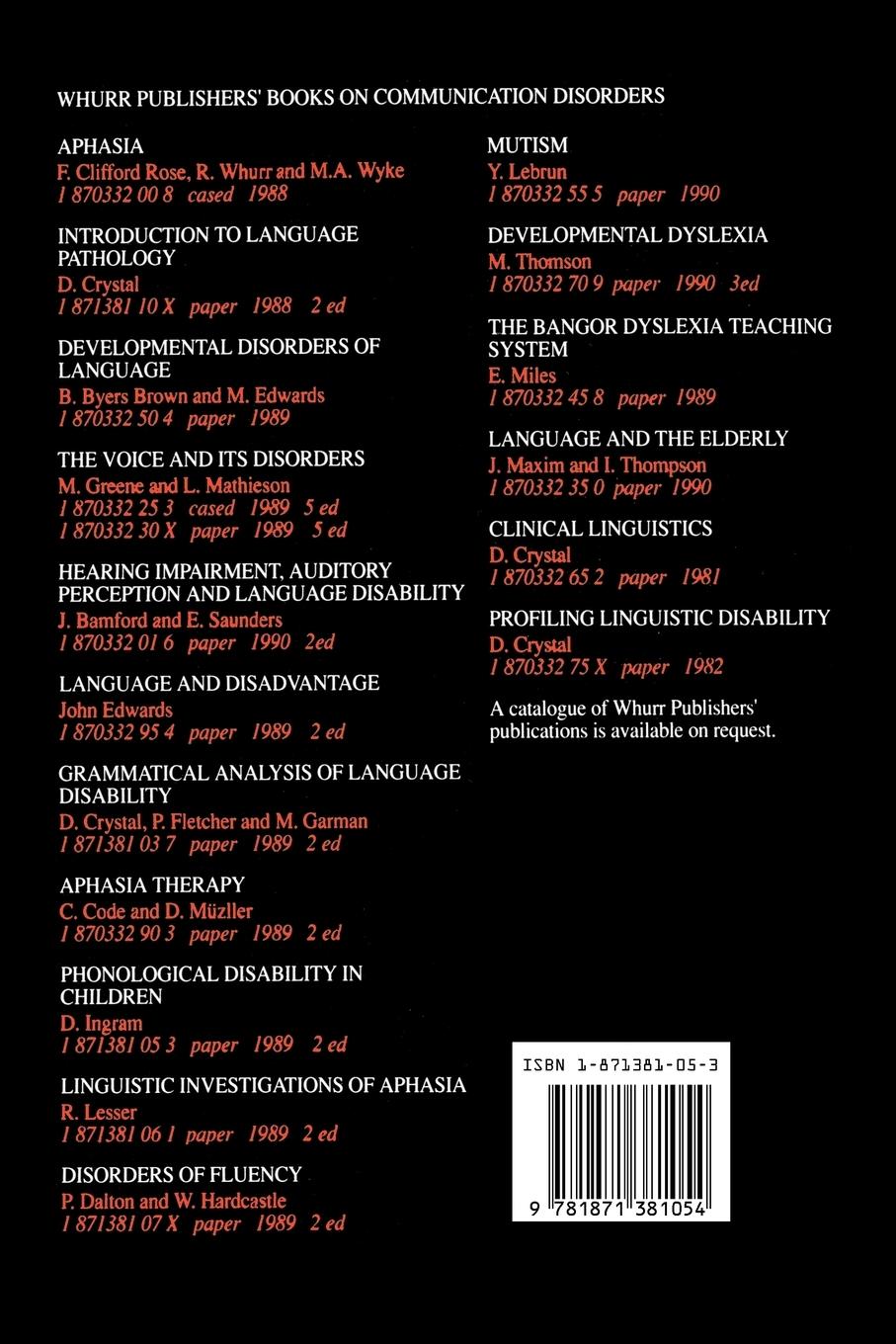 Rückseitencover Phonological Disability in Children