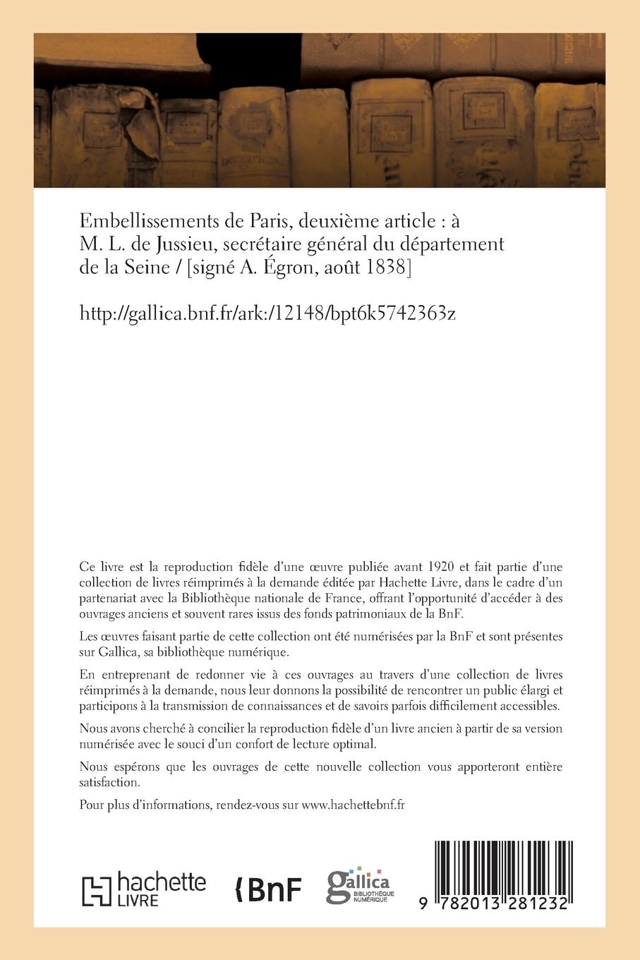 Rückseitencover Embellissements de Paris, Deuxième Article: À M. L. de Jussieu, Secrétaire Général