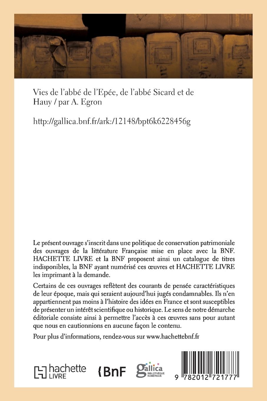 Rückseitencover Vies de l'Abbé de l'Epée, de l'Abbé Sicard Et de Hauy
