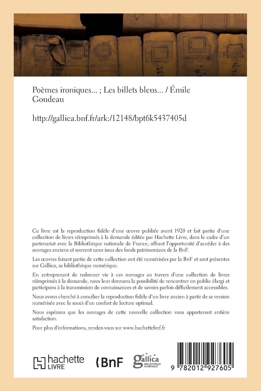 Rückseitencover Poèmes Ironiques Les Billets Bleus