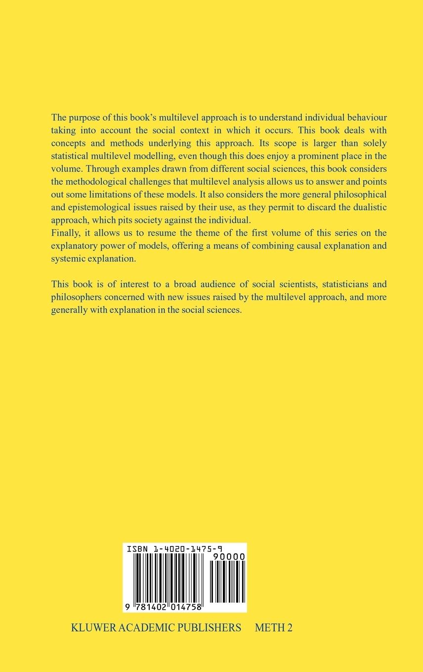 Rückseitencover Methodology and Epistemology of Multilevel Analysis