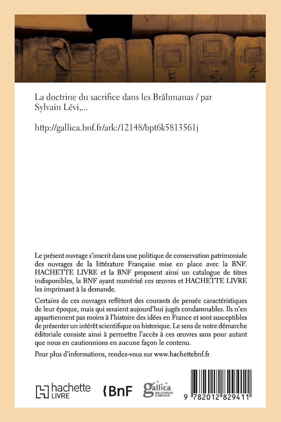 Rückseitencover La Doctrine Du Sacrifice Dans Les Brâhmanas